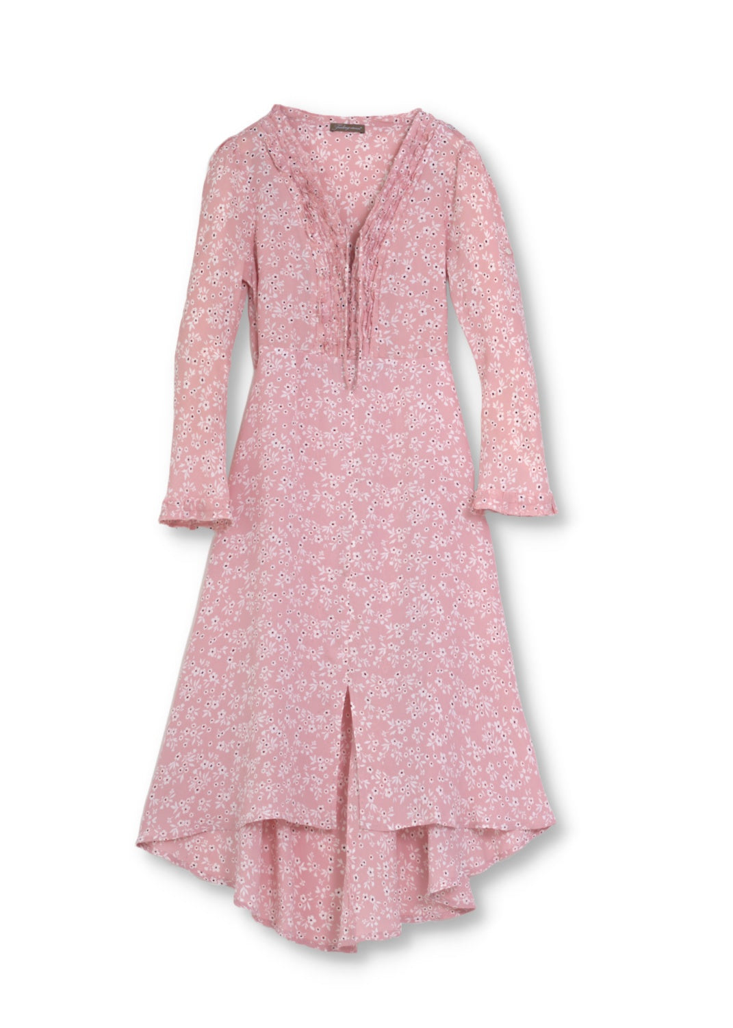 Pink Long sleeve dress in small floral viscose crepe