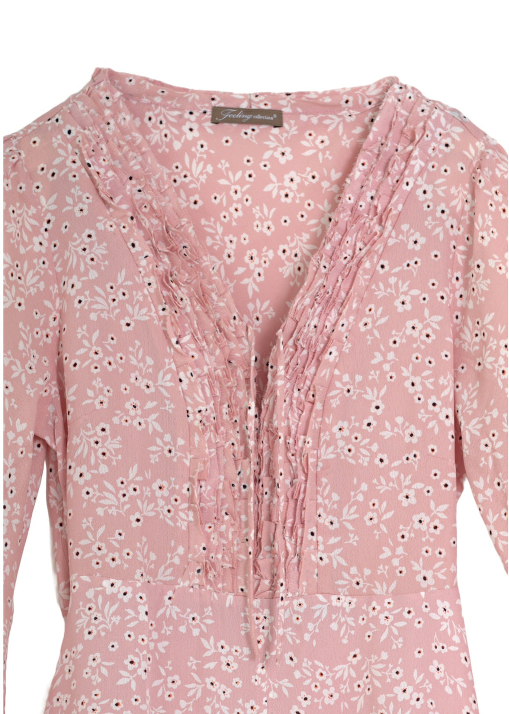 Pink Long sleeve dress in small floral viscose crepe