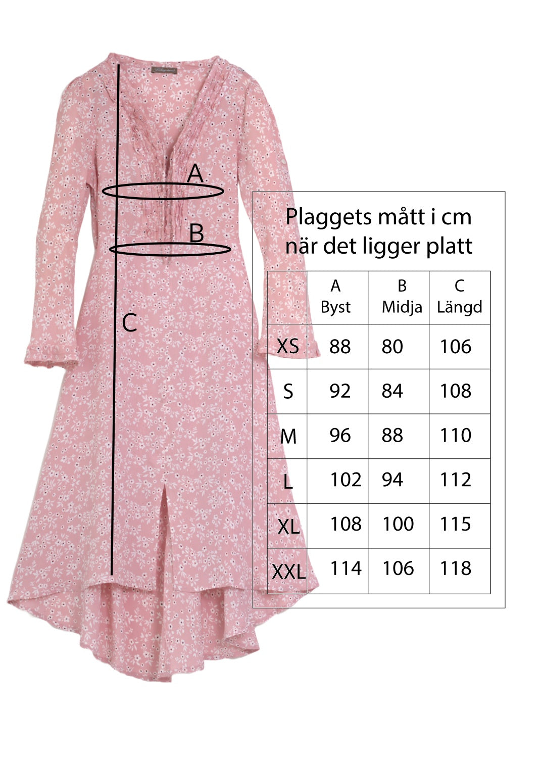 Midilång klänning med ärm i puder rosa småblommig crêpe viskos