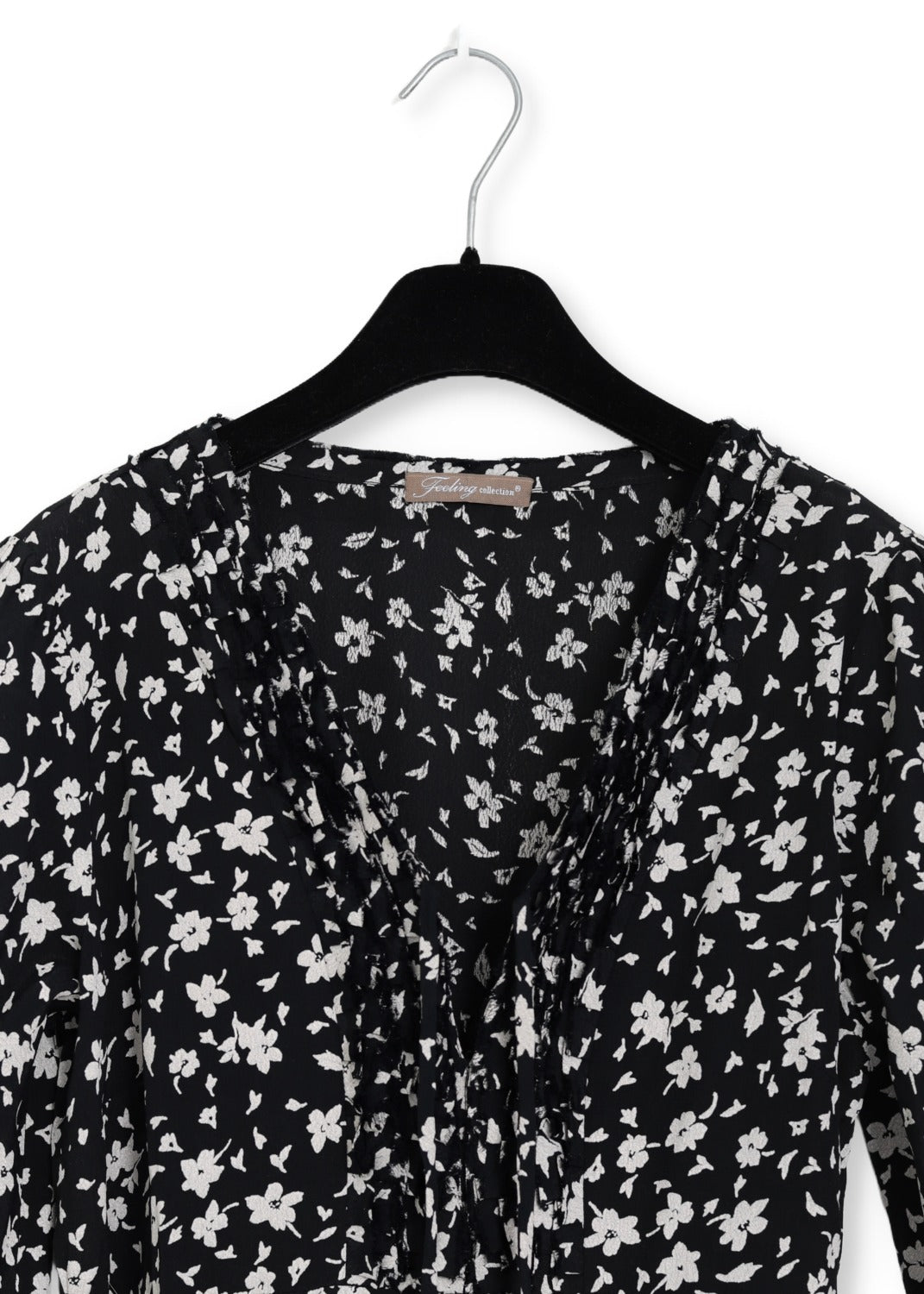 Midilång klänning med ärm i mönstrad crêpe viskos