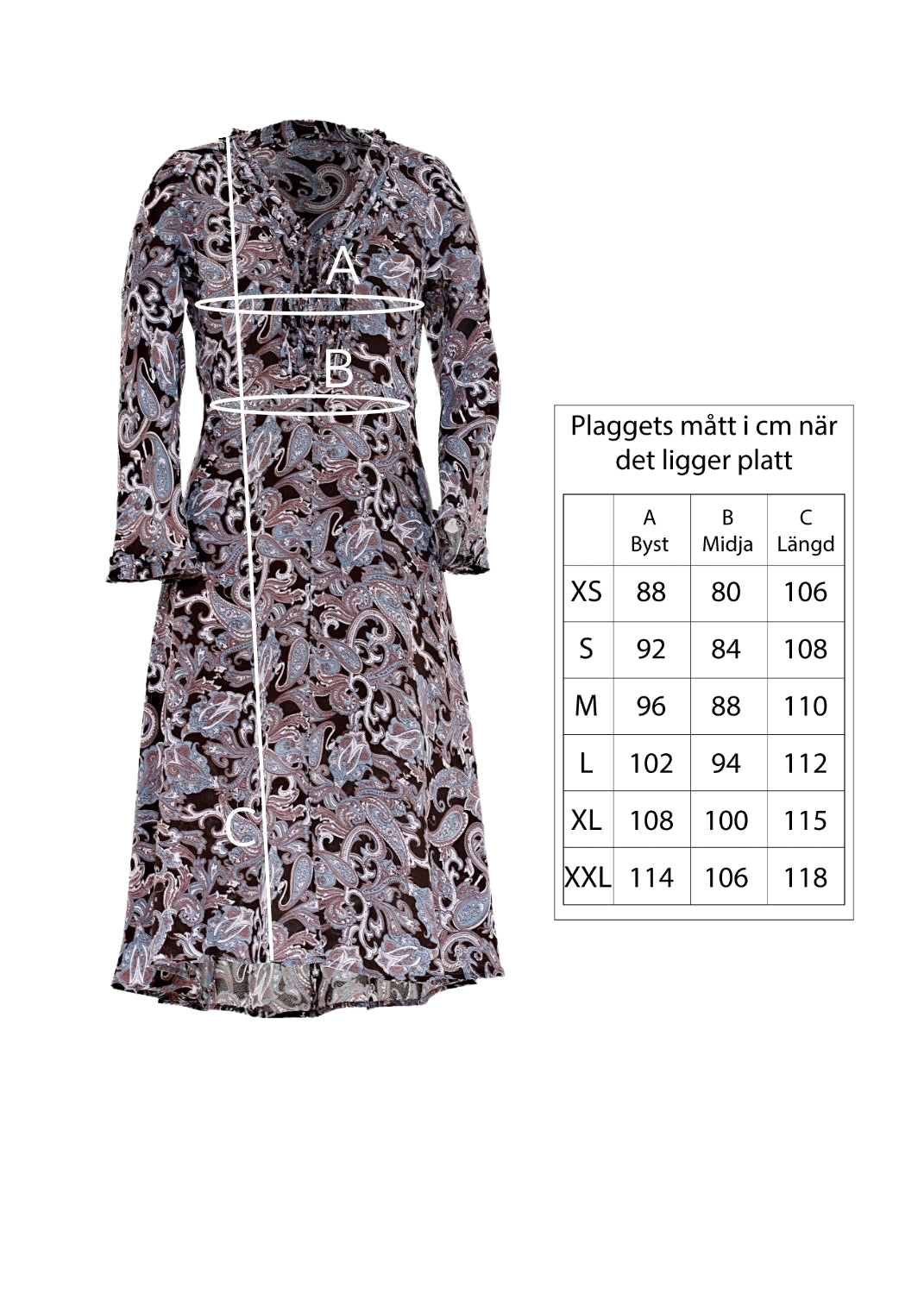 Midilång klänning med ärm i viskos - Blue Paisley