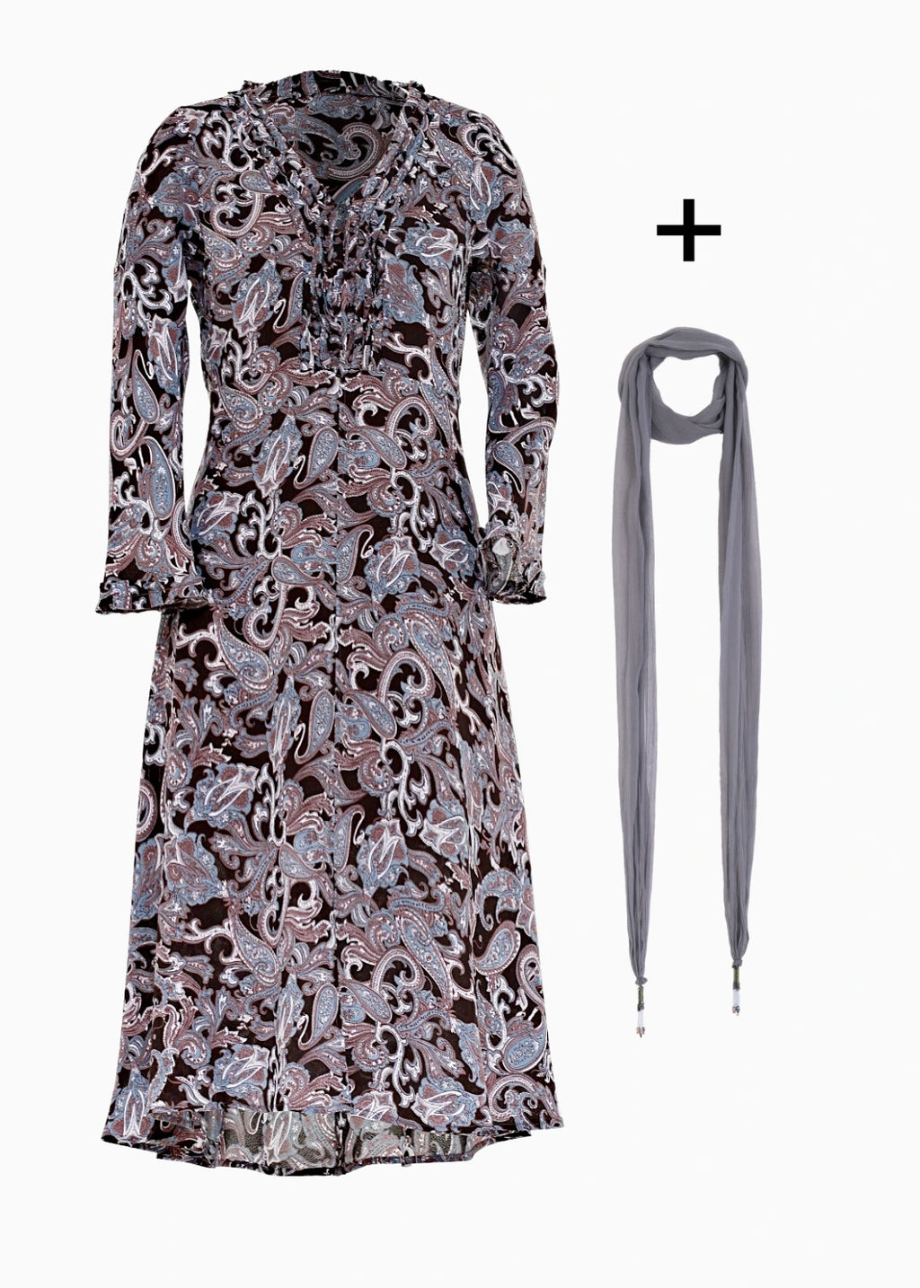 Maggan midilång klänning | Blue Paisley + Silk scarf