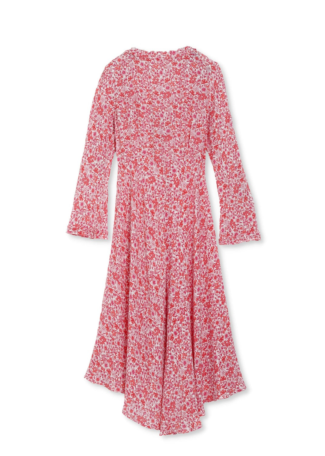 Midilång klänning med ärm i mönstrad crêpe viskos  coral-pink