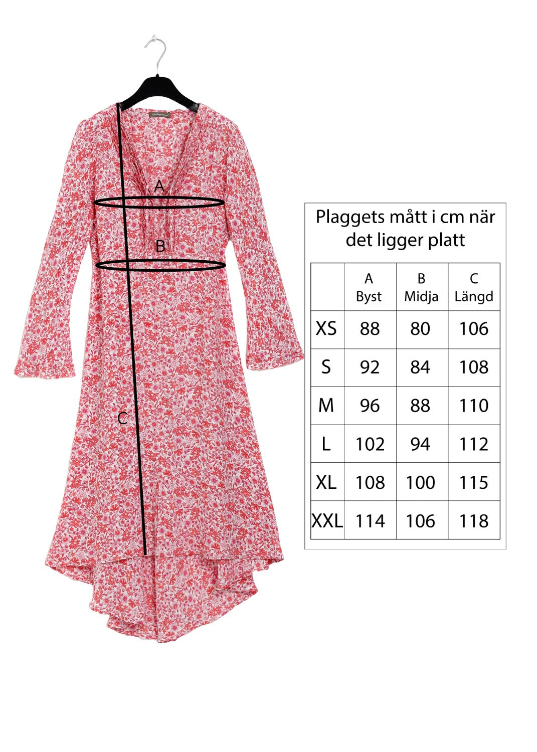 Midilång klänning med ärm i mönstrad crêpe viskos  coral-pink