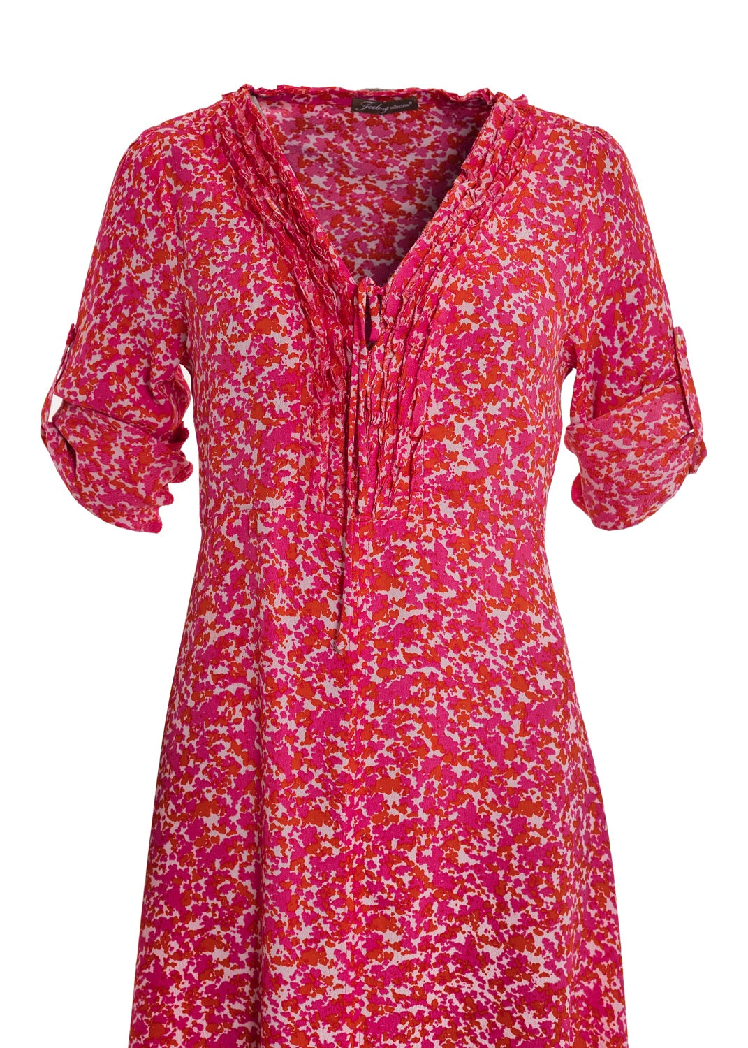 Maxilång klänning med ärm i hallonröd crêpe viskos