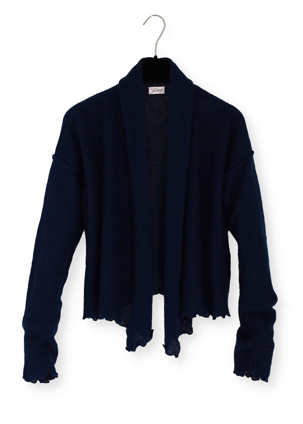 Fin stickad Kashmir Cardigan i navy gjord av ren kashmir för extra lyxig komfort.
