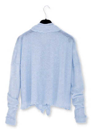 Kashmir cardigan med draperad sjalkrage - Sky blue