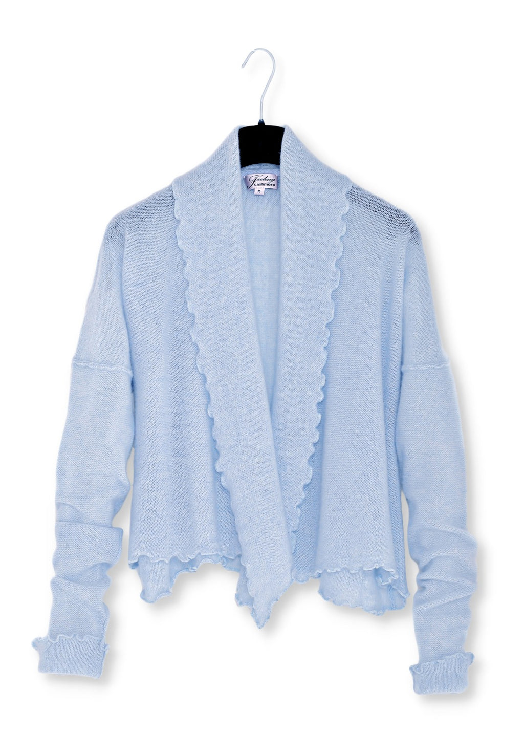 Fin stickad Kashmir Cardigan i sky blue och kvällar gjord av ren kashmir för extra lyxig komfort.