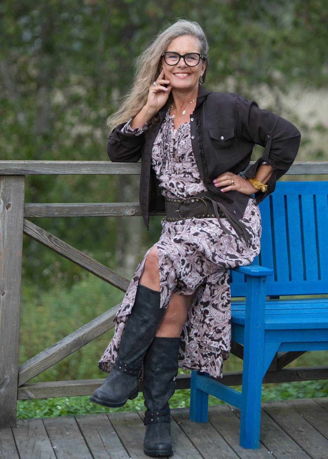 Maxilång klänning med ärm i viskos - Pink/Brown Paisley