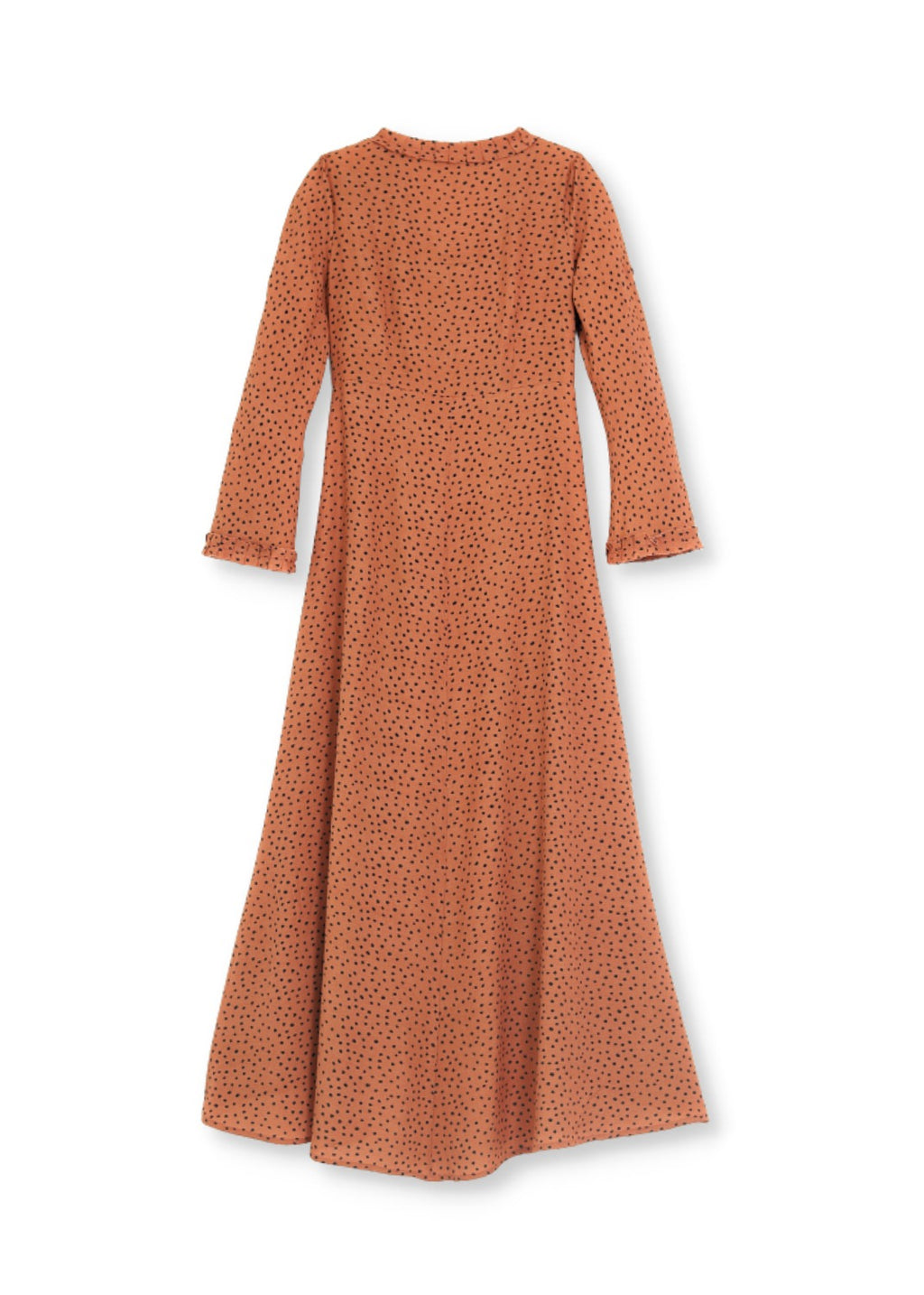 Maxi lång klänning med ärm i crêpe viskos - cinamon dot