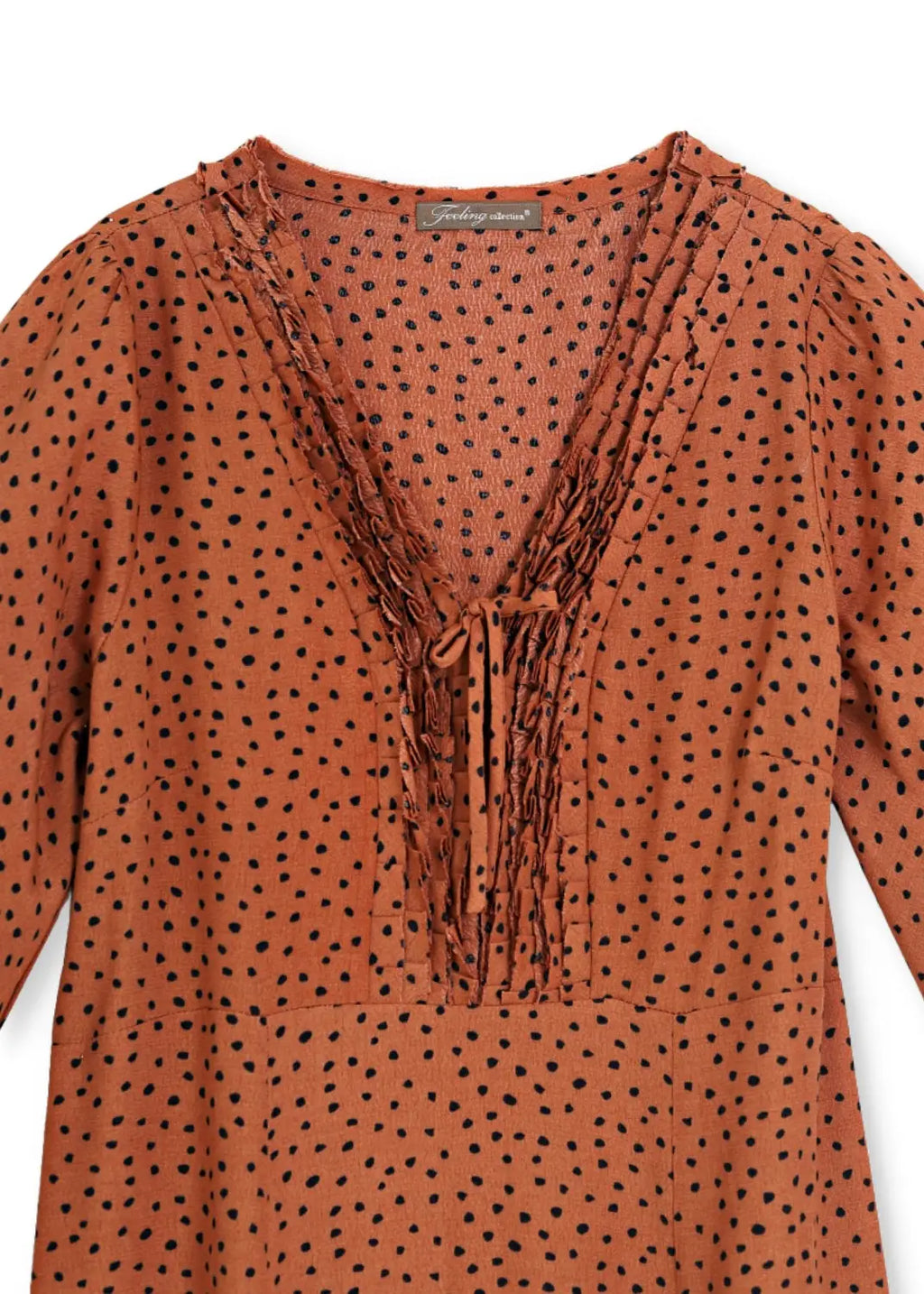 Maxilång bohemisk klänning med ärm i crêpe viskos V-ringad