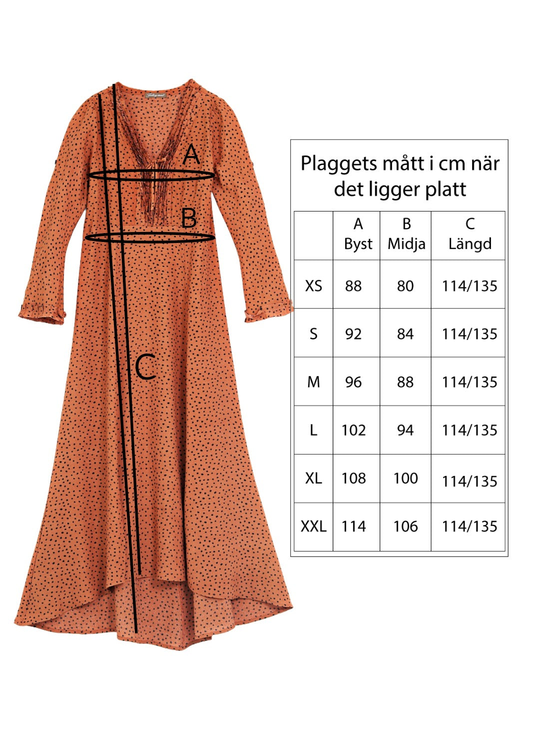 Maxi lång klänning med ärm i crêpe viskos - cinamon dot