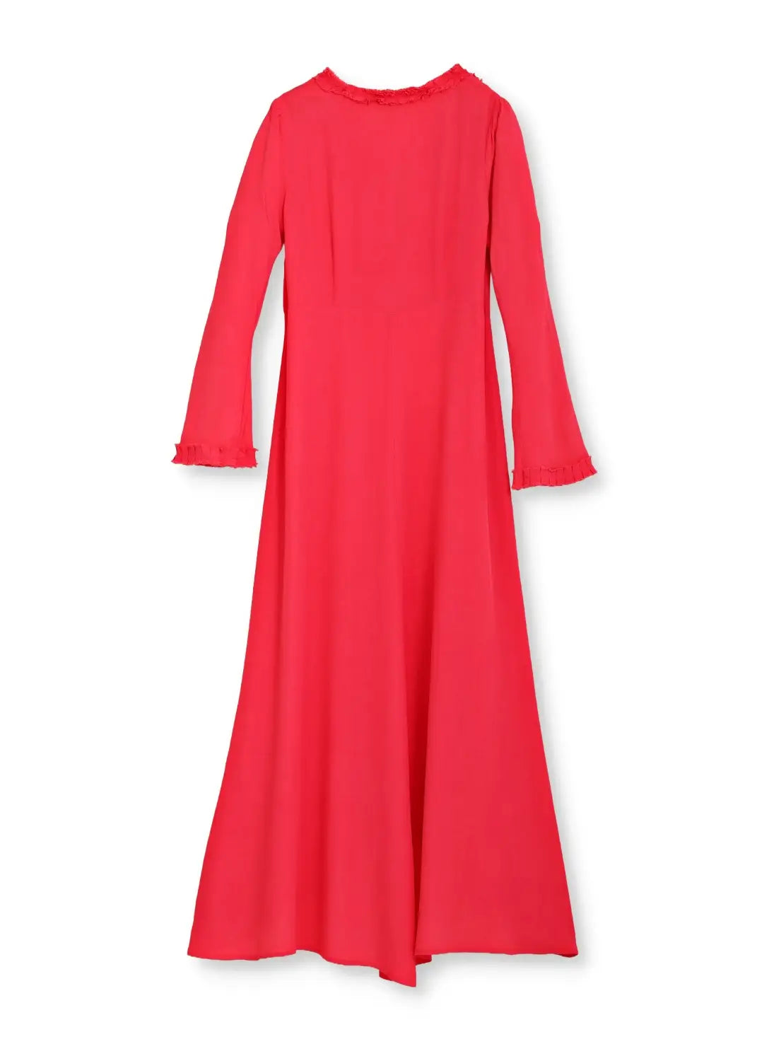 Mila Corallröd lång klänning med ärm i viskos bohemisk chick bakvy