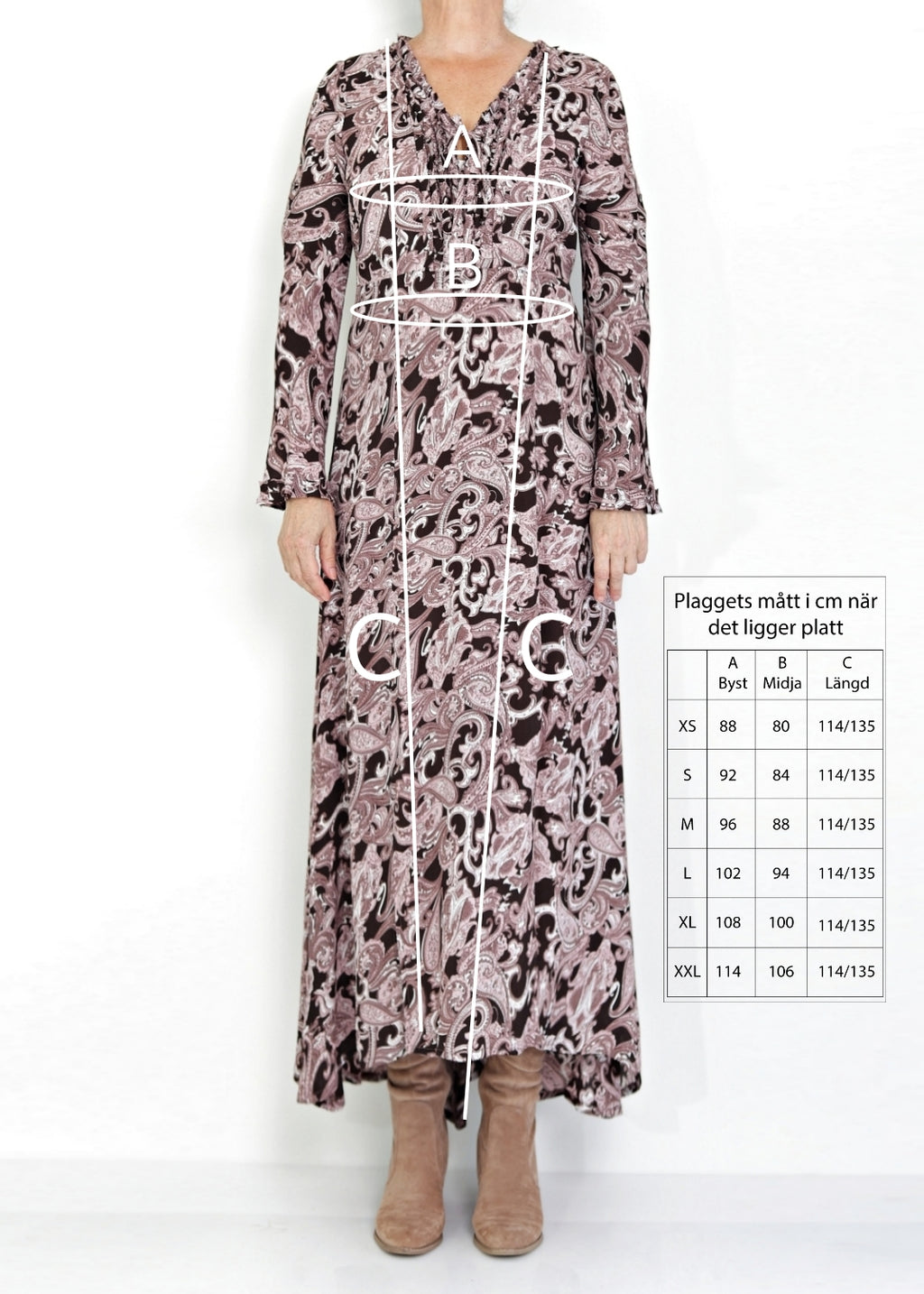 Maxilång klänning med ärm i viskos - Pink/Brown Paisley