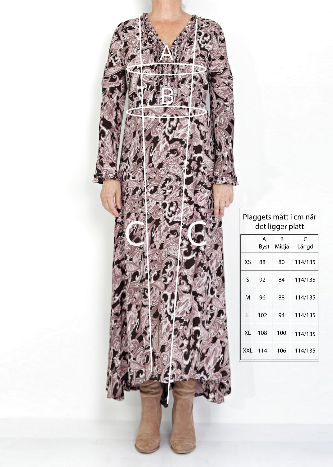 Maxilång klänning med ärm i viskos - Pink/Brown Paisley