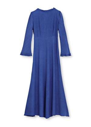 Maxi lång klänning med ärm i crêpe viskos - Denim blue