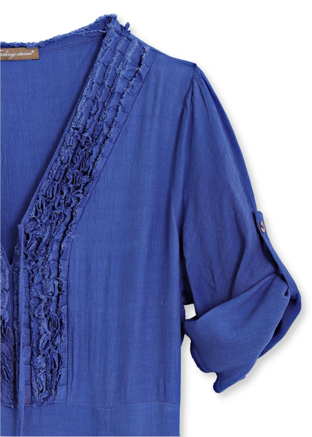 Lång klänning med ärm i crêpe viskos | Mila Denim blue