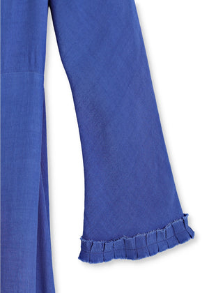 Maxi lång klänning med ärm i crêpe viskos - Denim blue