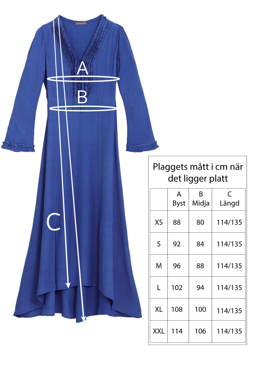 Maxi lång klänning med ärm i crêpe viskos - Denim blue