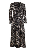 Lång Klänning i Viskos med ärm | Mila dress Black & cream flower