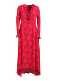 Lång Klänning i Viskos med ärm | Mila dress Magenta & Dark red