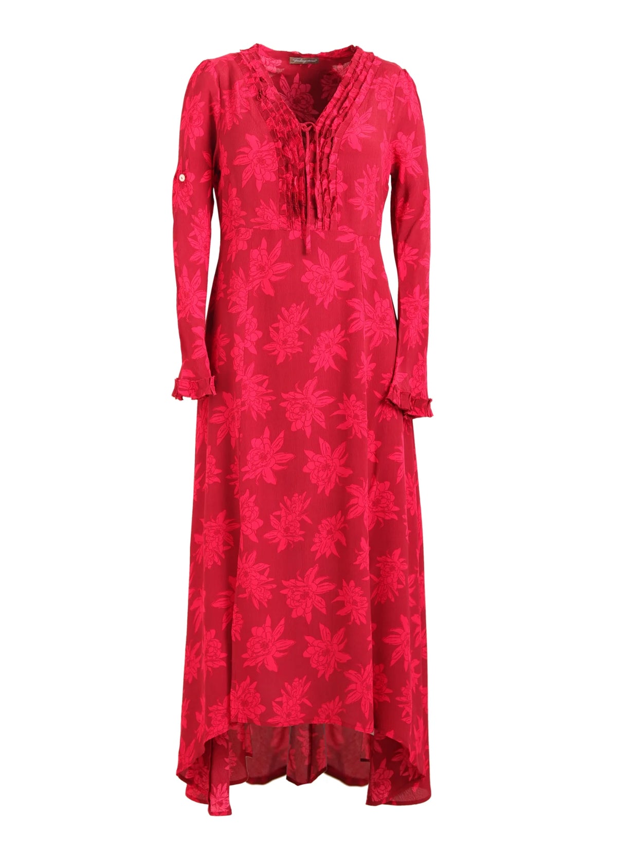 Lång Klänning i Viskos med ärm | Mila dress Magenta & Dark red