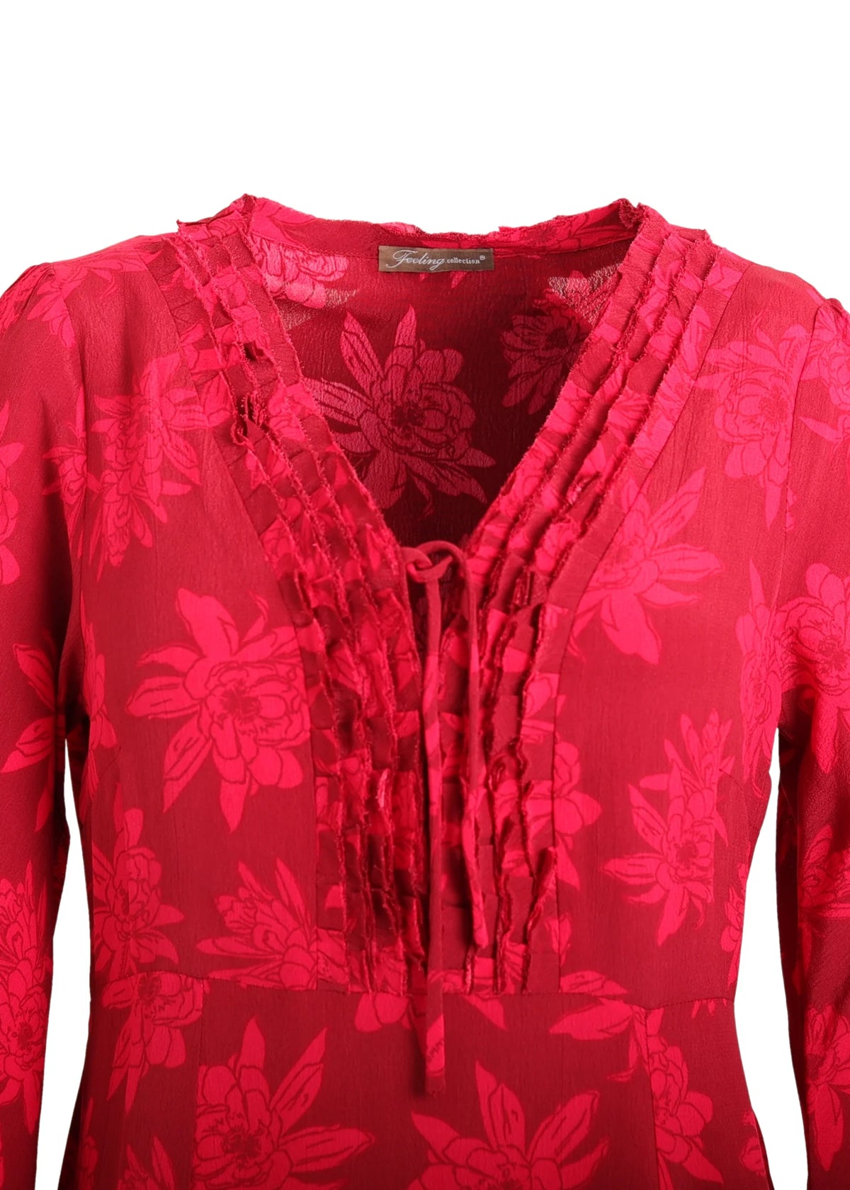 Lång Klänning i Viskos med ärm | Mila dress Magenta & Dark red
