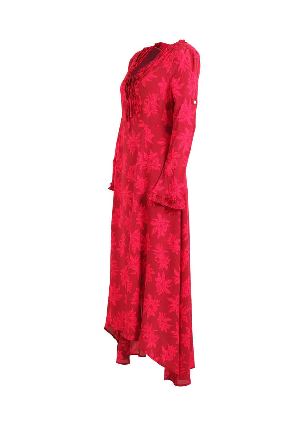 Lång Klänning i Viskos med ärm | Mila dress Magenta & Dark red