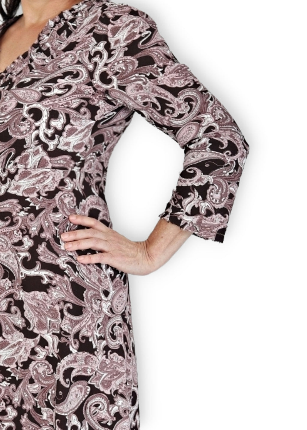 Maxilång klänning med ärm i viskos - Pink/Brown Paisley