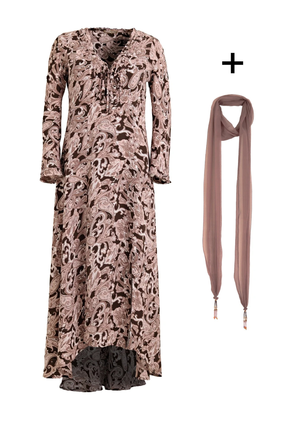 Mila lång klänning | Pink Paisley + Silk scarf