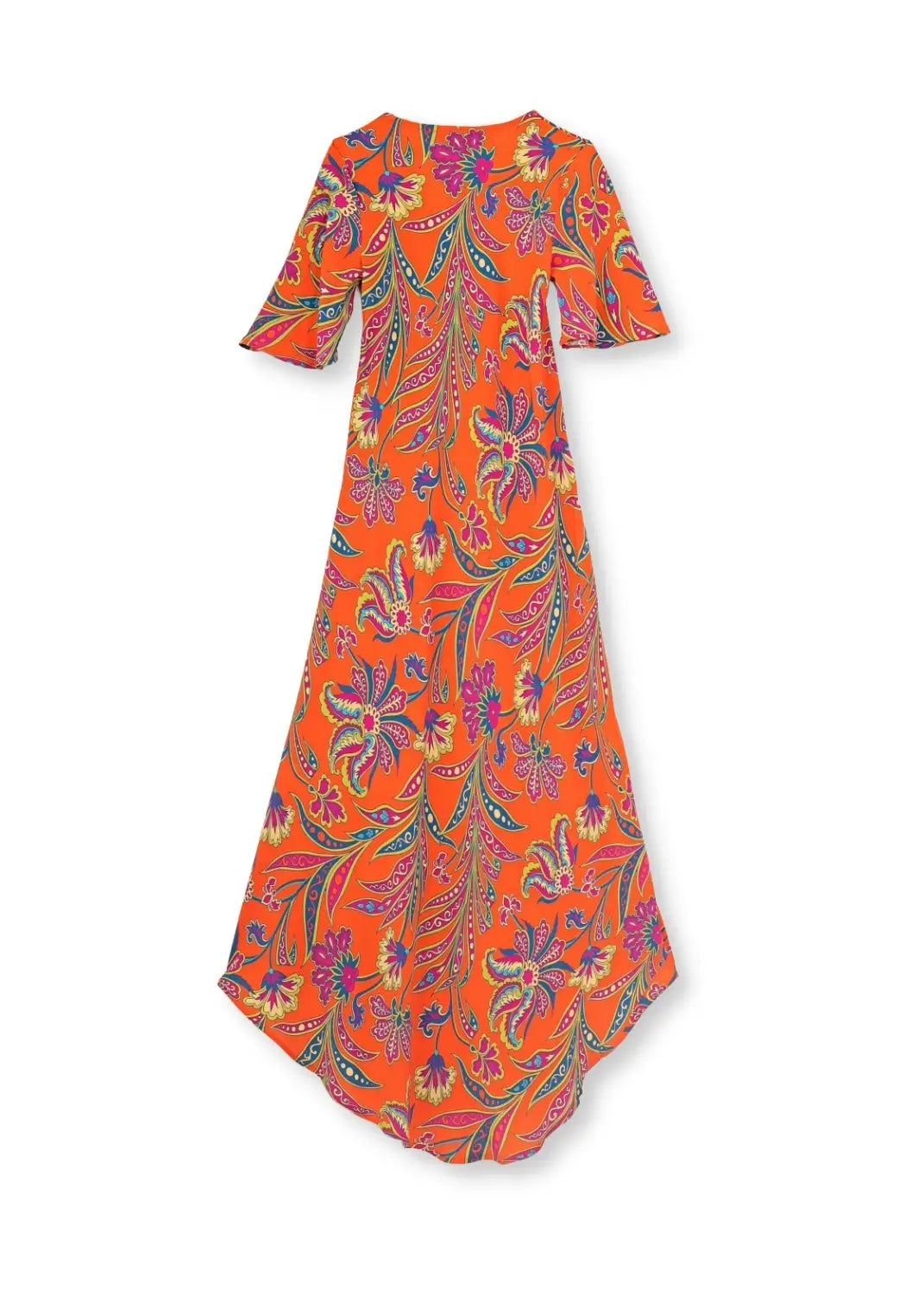 Minna Dress – Lång Klänning i Viskos | Bohemisk orange Paisley – Feeling Collection