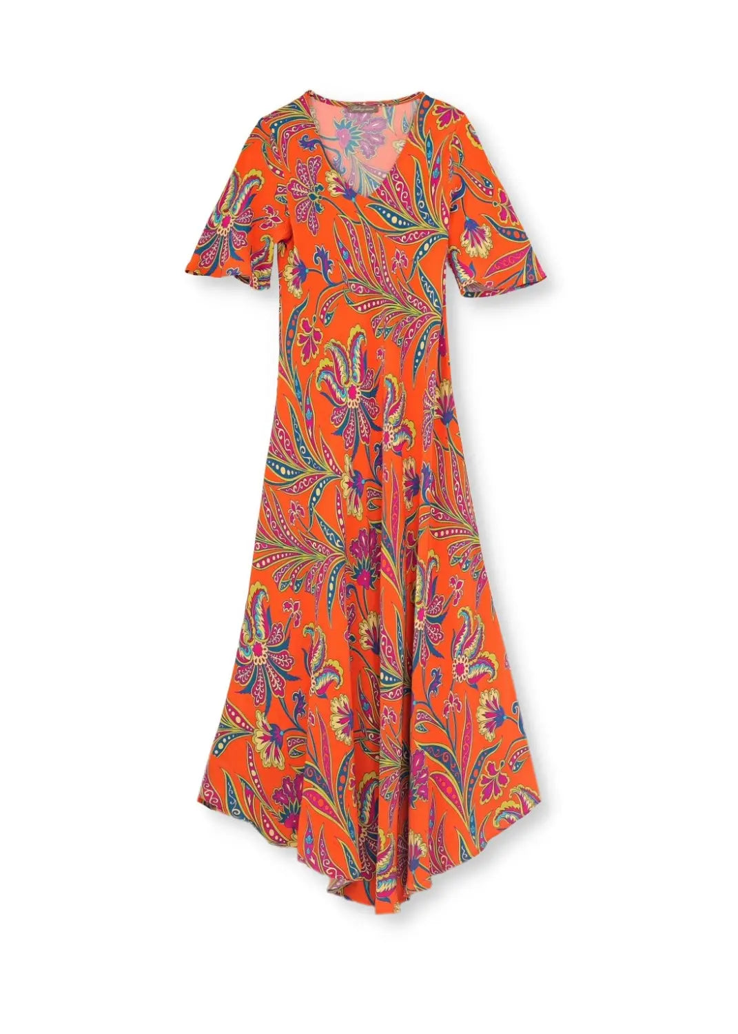 Minna Dress – Lång Klänning i Viskos | Bohemisk orange Paisley – Feeling Collection