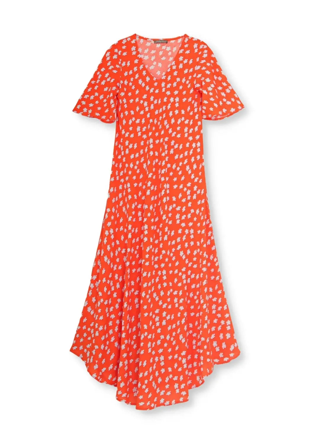 Minna Dress – Lång Klänning i Viskos | Bohemisk orange prick – Feeling Collection