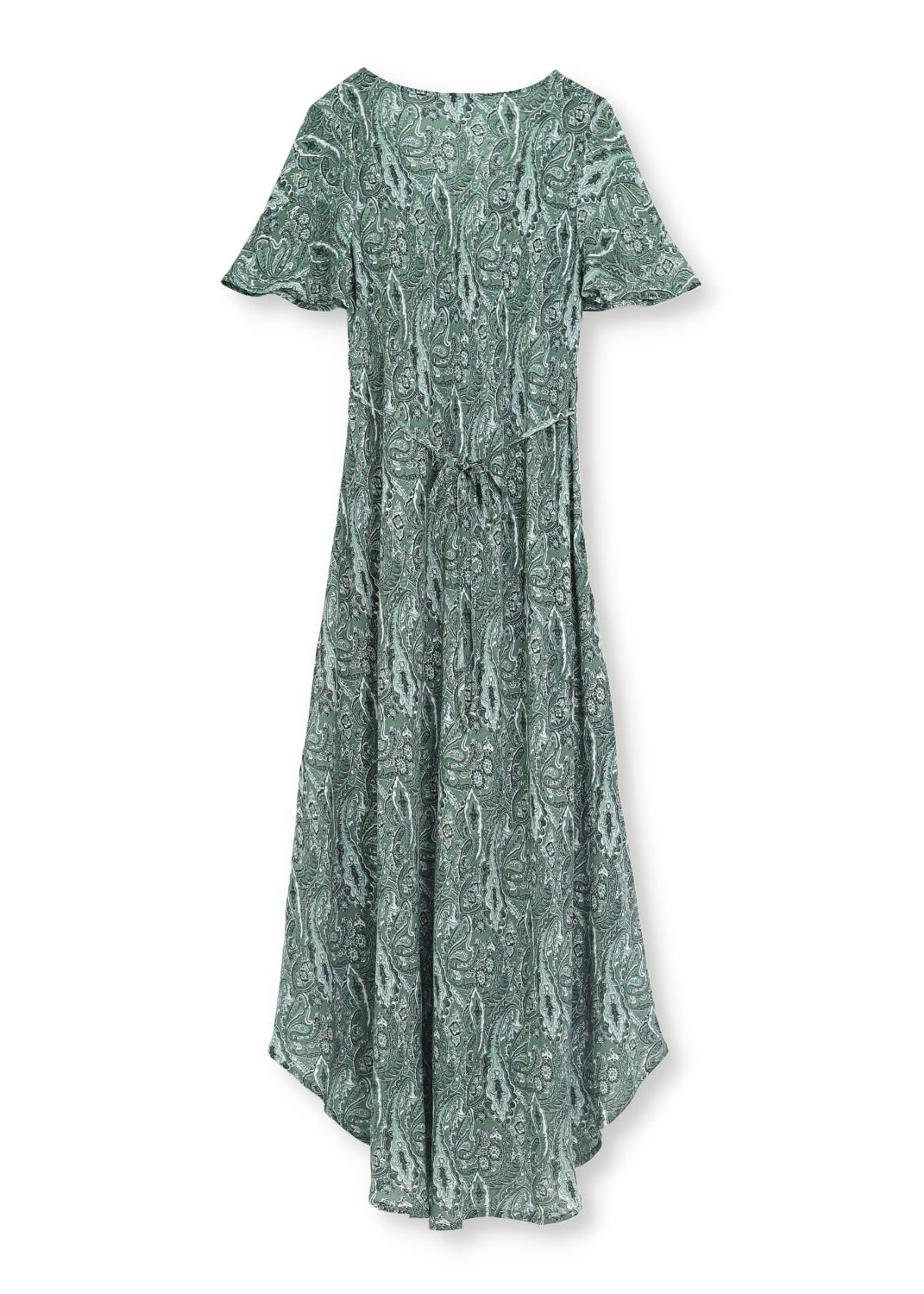 Minna Lång klänning med kort ärm - Green Paisley