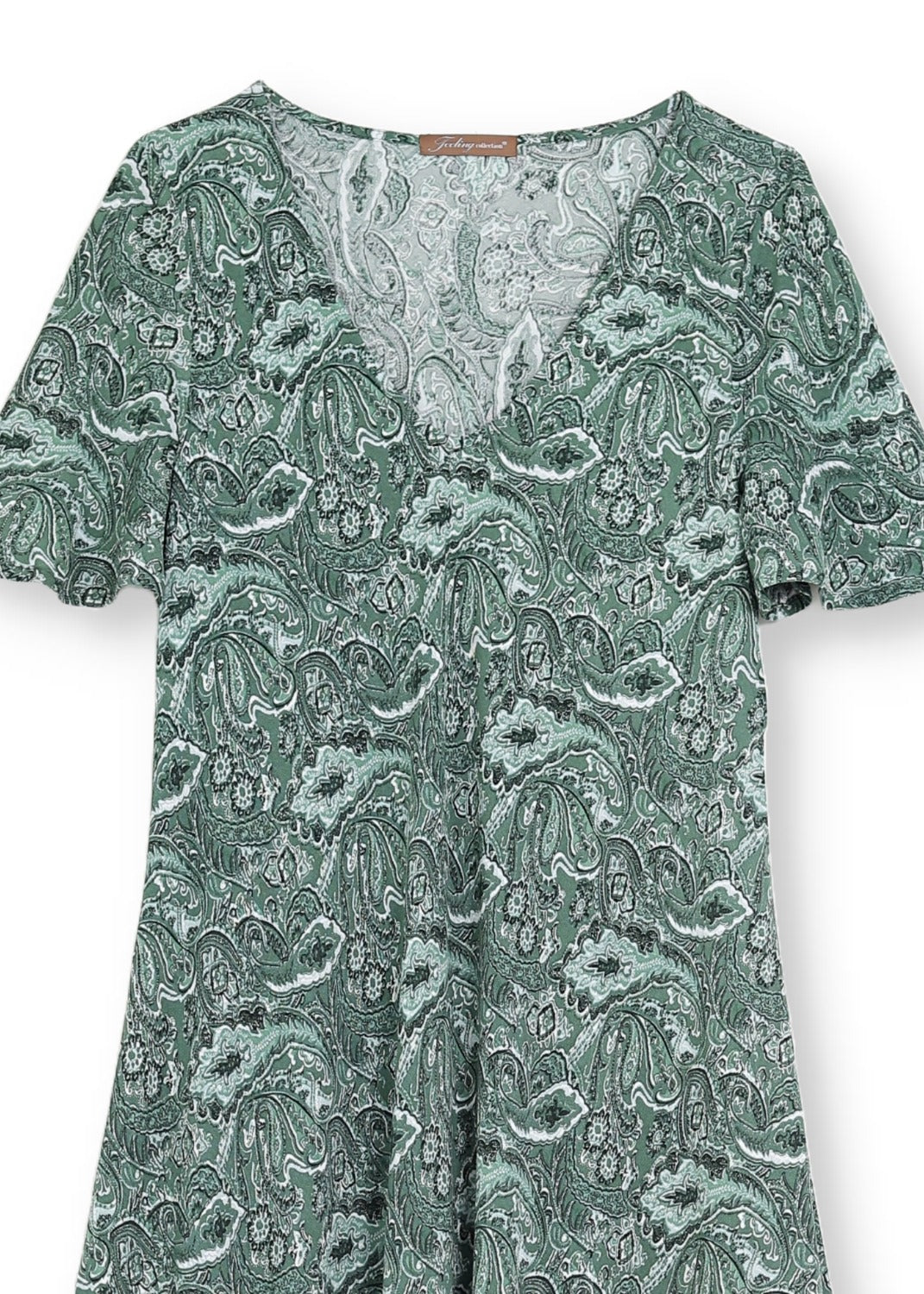 Minna Lång klänning med kort ärm - Green Paisley