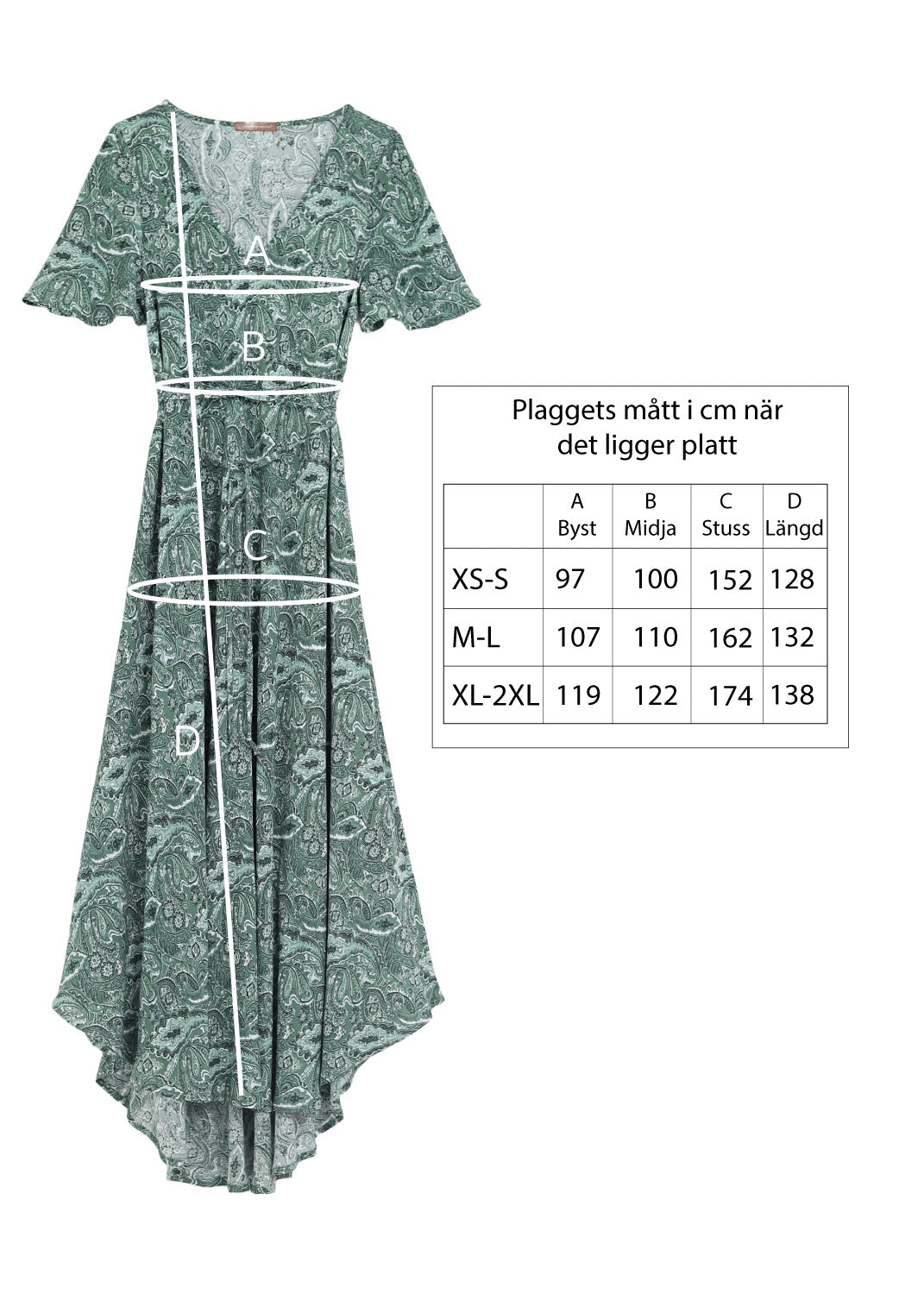 Minna Lång klänning med kort ärm - Green Paisley