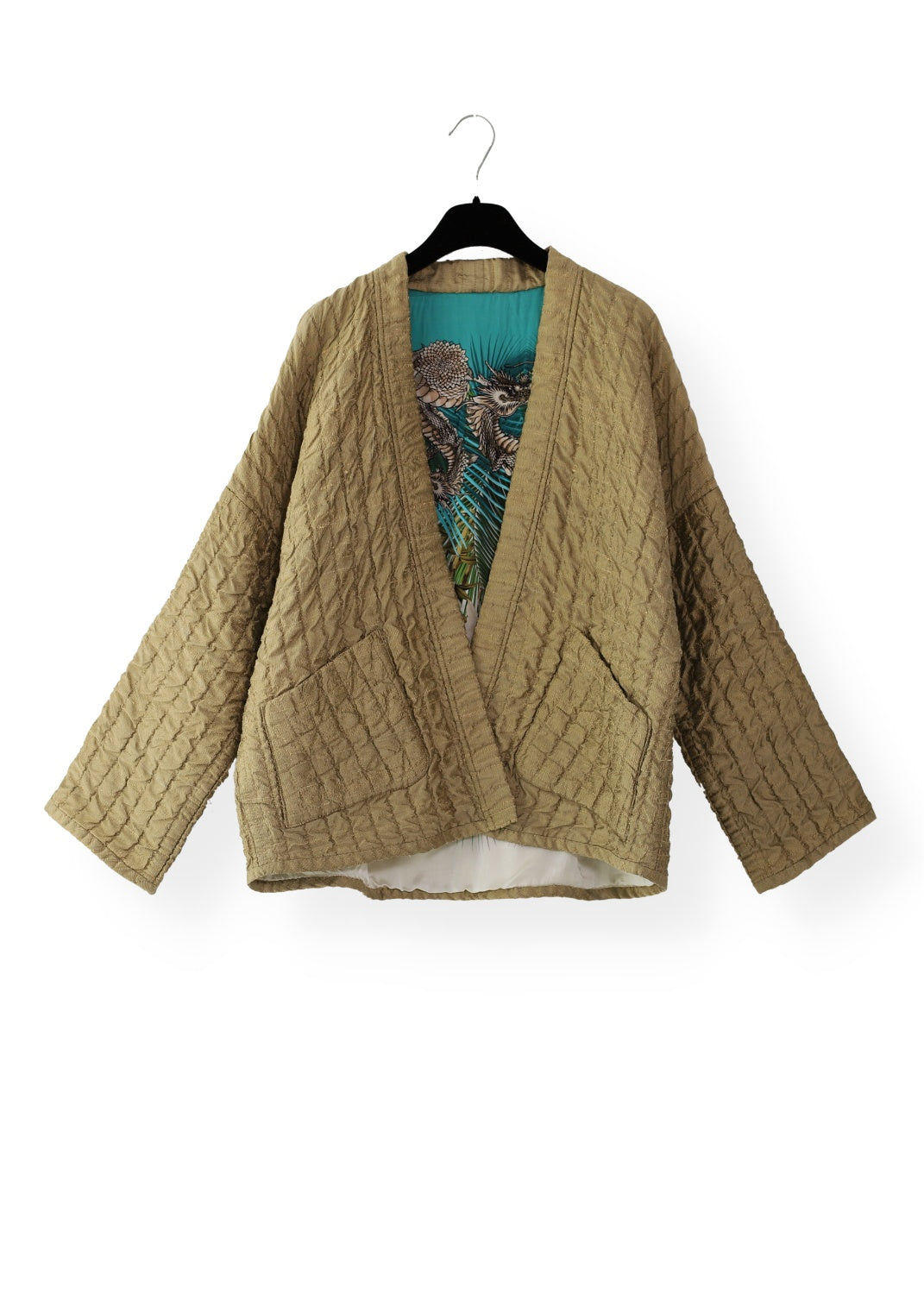 Quiltad Kimono jacka i återvunnet siden.