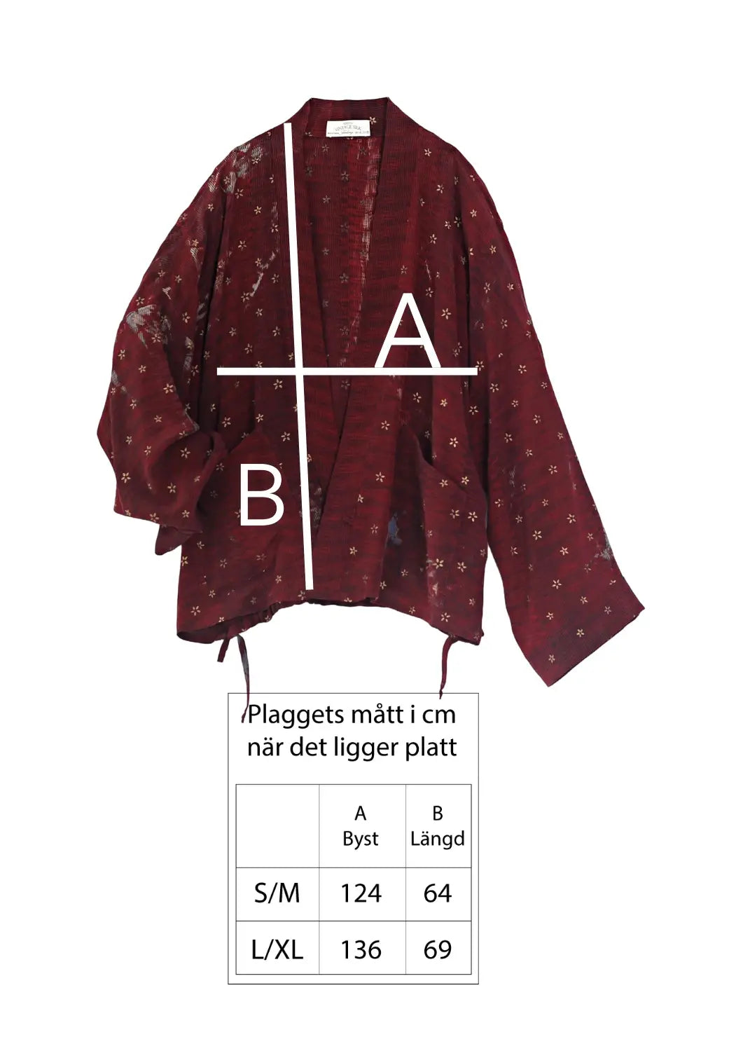 Handtryckt Vintage Silk Kimono Jacka – Wine red 11