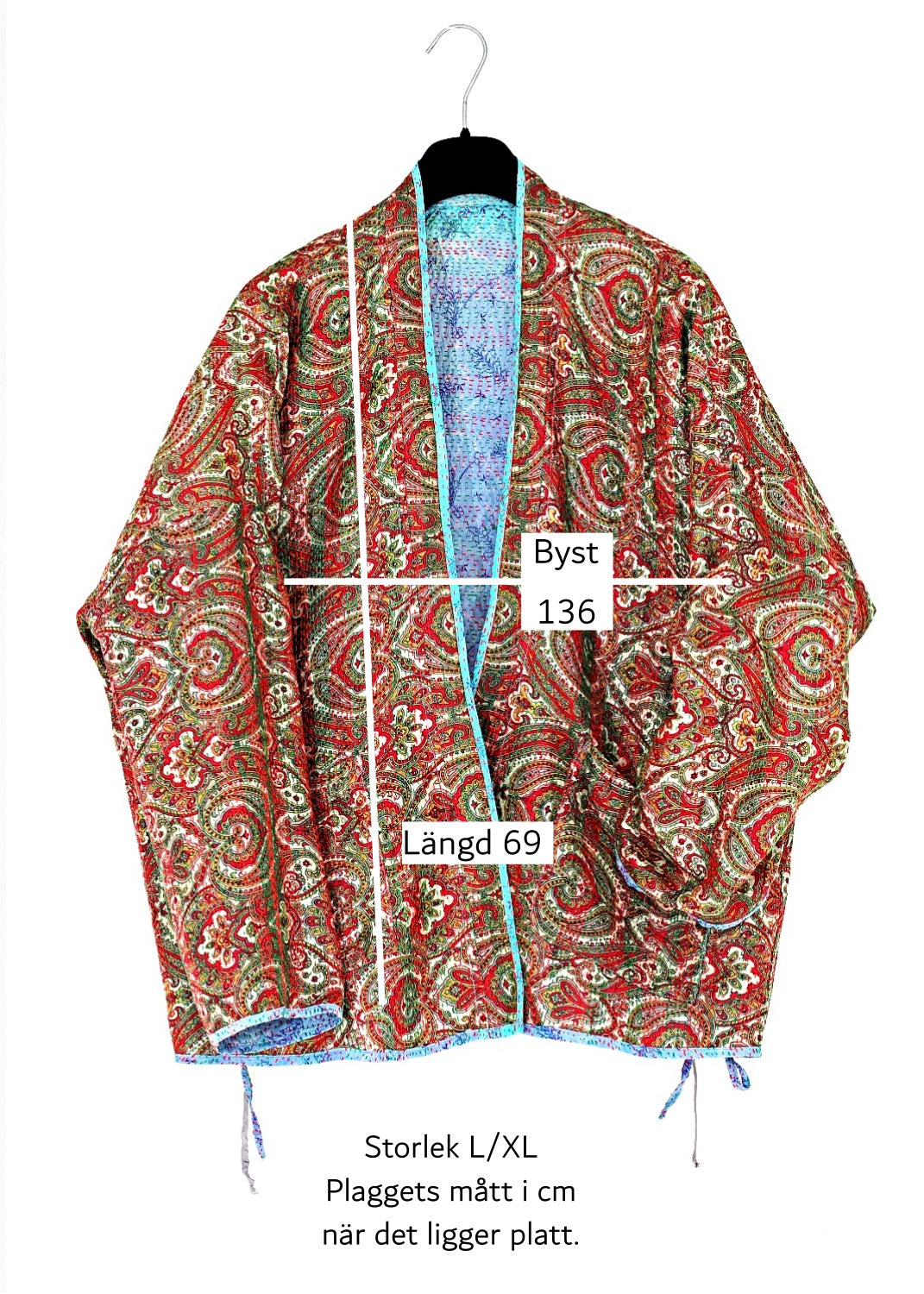 Vändbar kimono jacka i handbroderat unikt vintage siden -  18/63