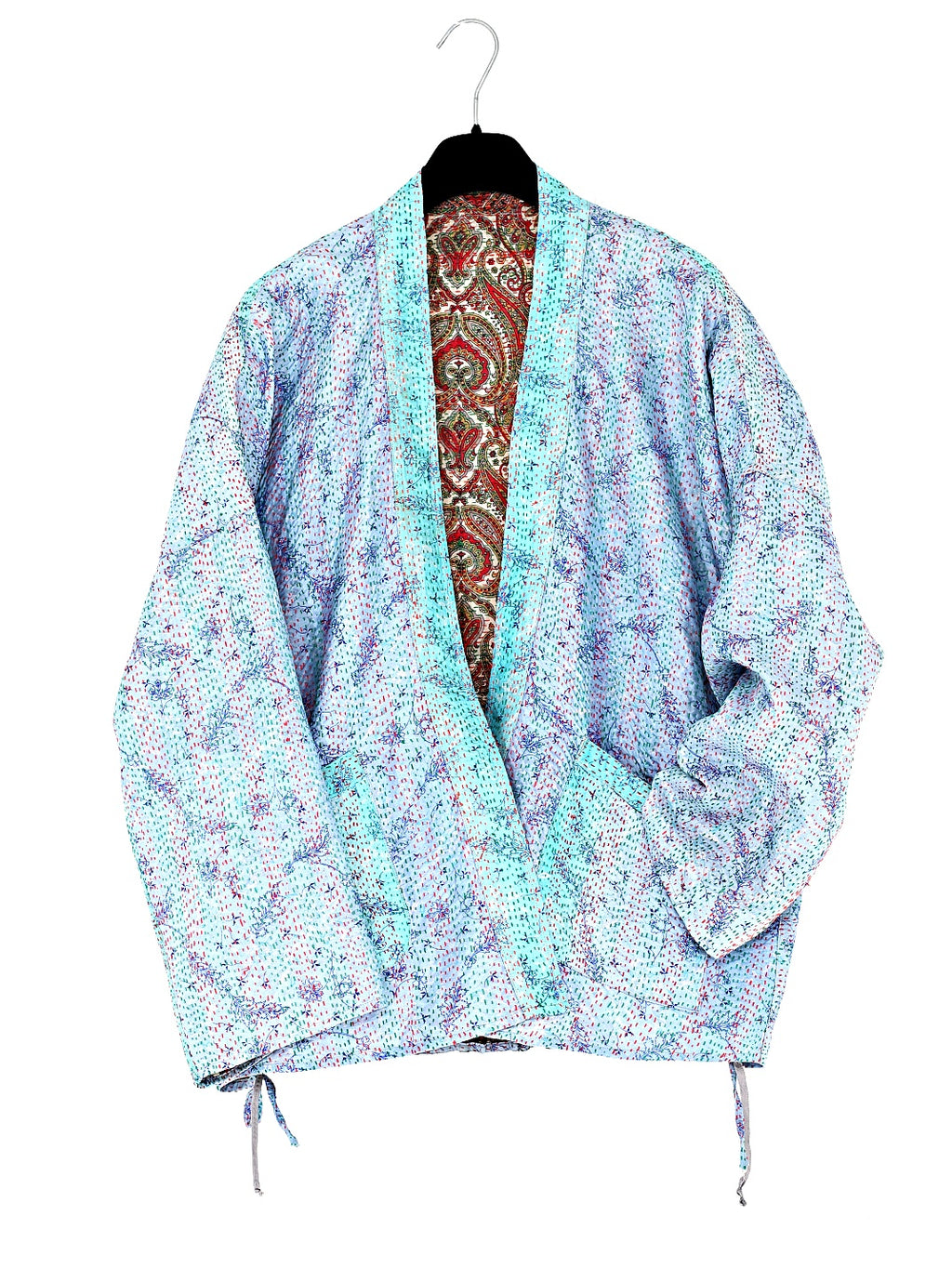 Vändbar kimono jacka i handbroderat unikt vintage siden -  18/63