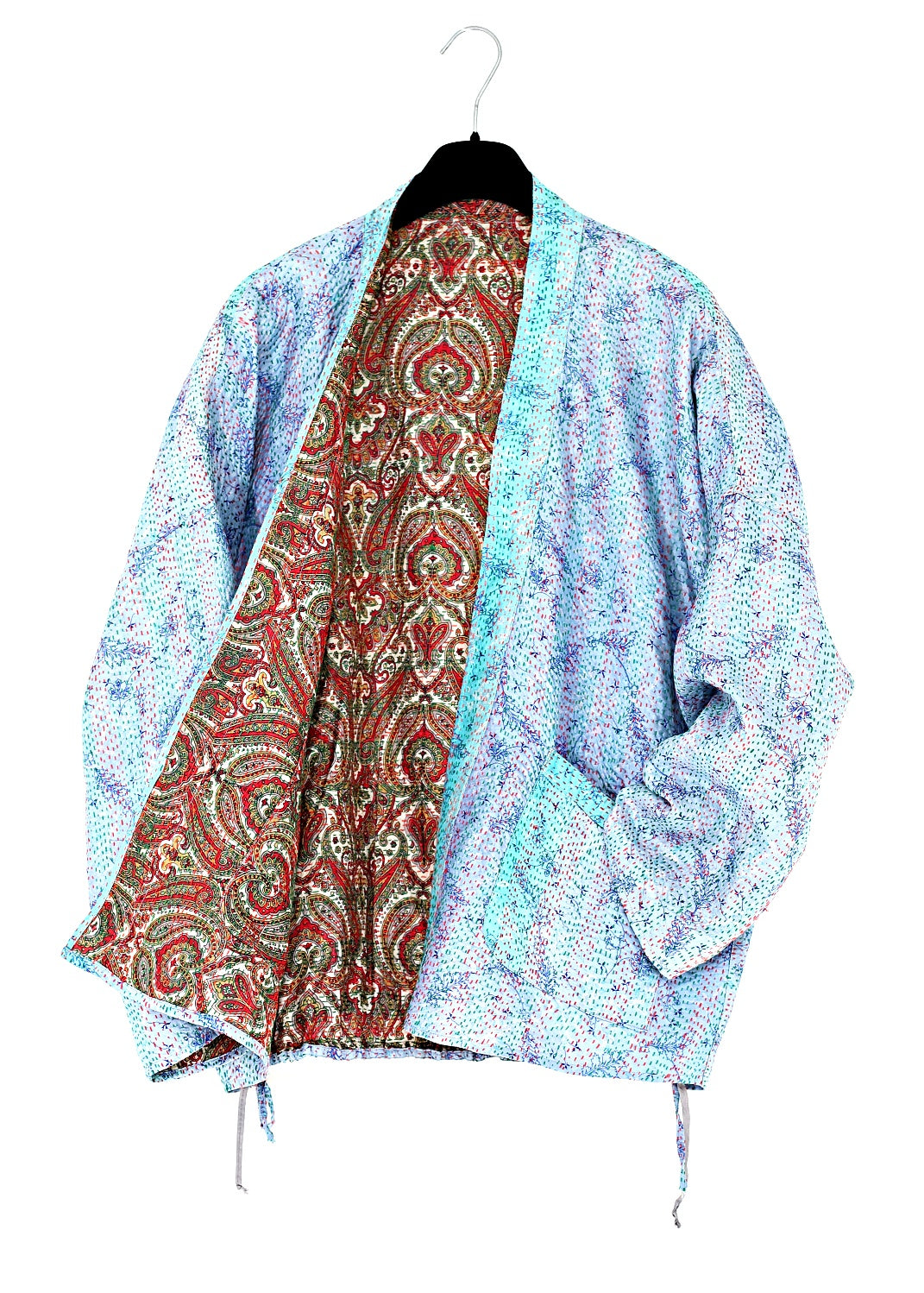 Vändbar kimono jacka i handbroderat unikt vintage siden -  18/63