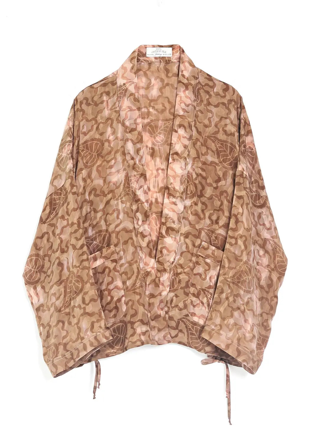 Handtryckt Vintage Silk Kimono Jacka – Beige 28