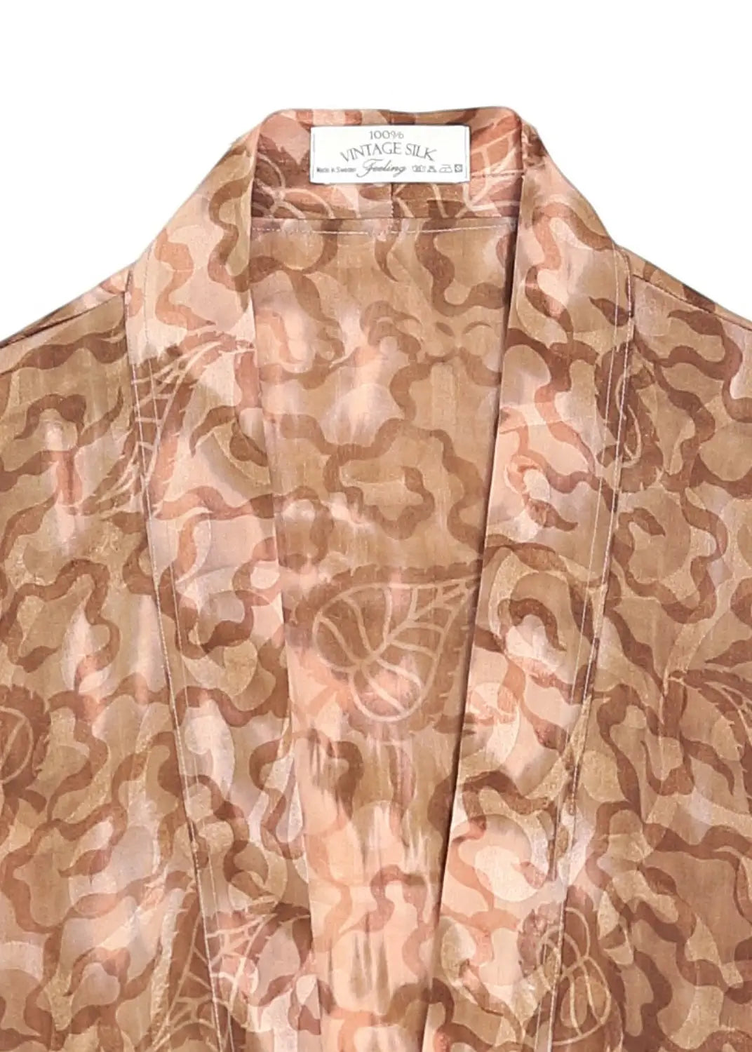 Handtryckt Vintage Silk Kimono Jacka – Beige 28