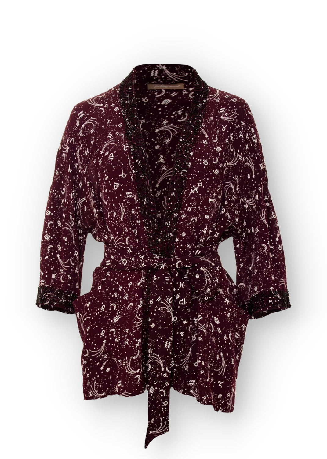Kimono jacka i pärlbroderad viskos crepe