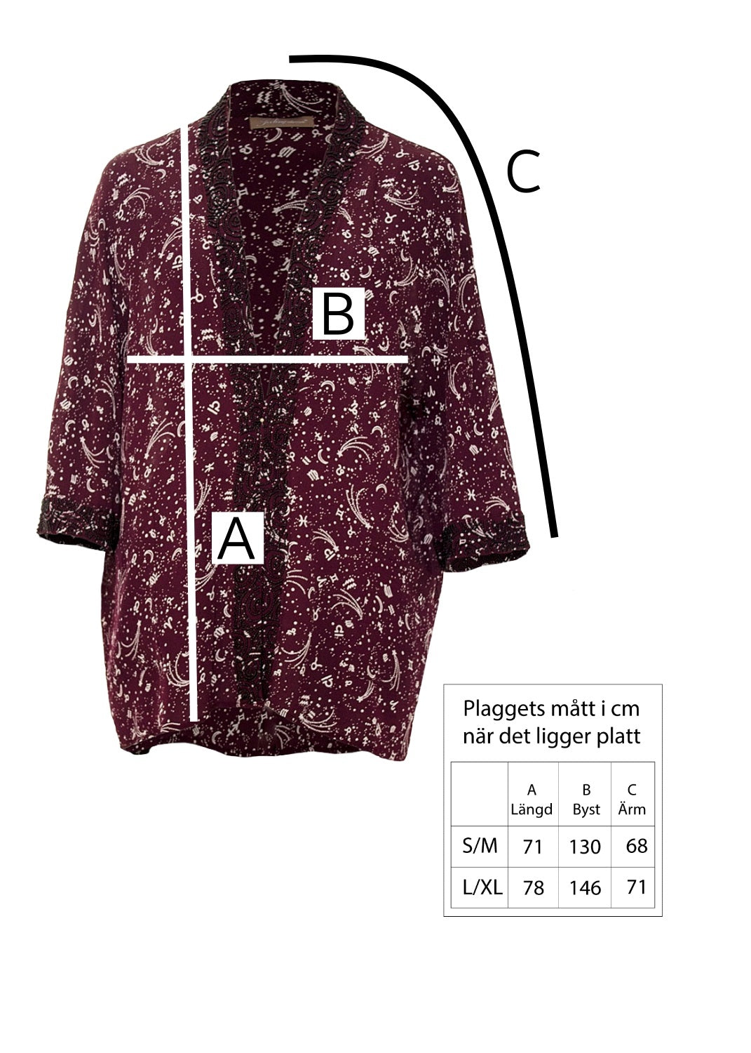 Kimono jacka i pärlbroderad viskos crepe