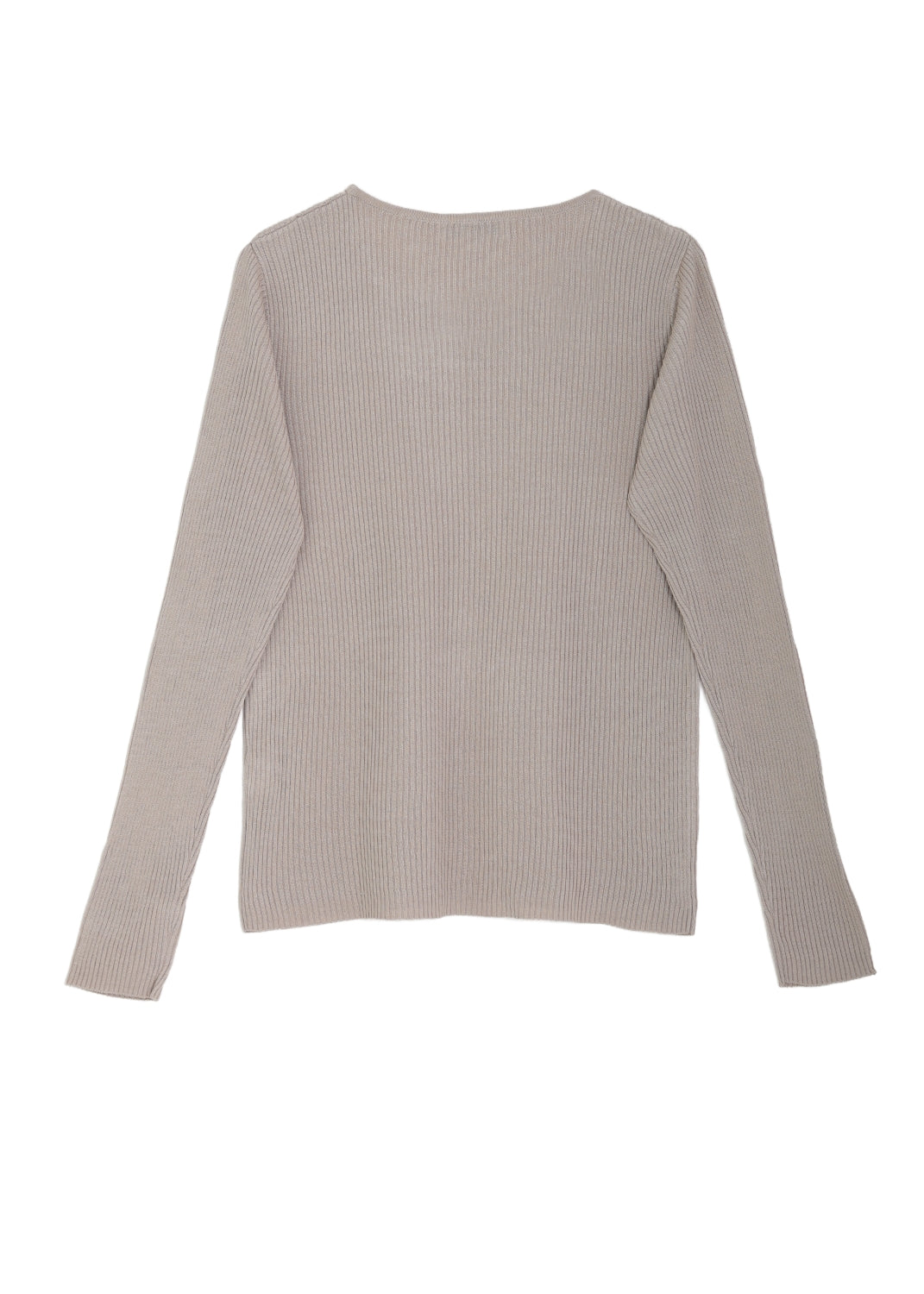 Rundhalsad ribbstickad sidentröja, Beige