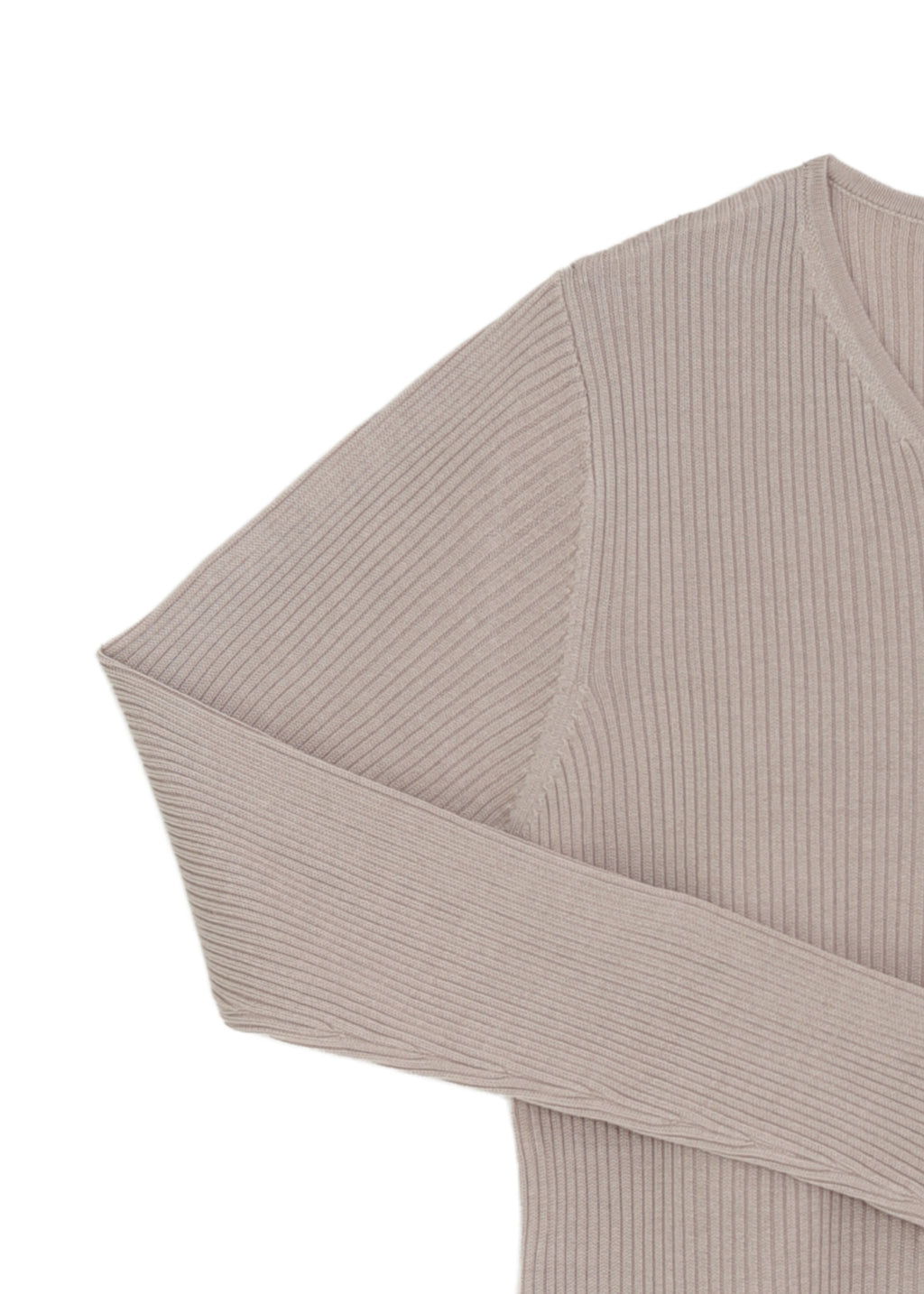 Rundhalsad ribbstickad sidentröja, Beige