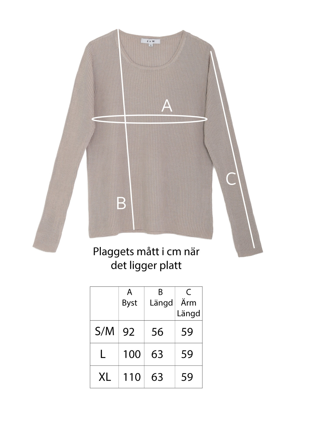 Rundhalsad ribbstickad sidentröja, Beige