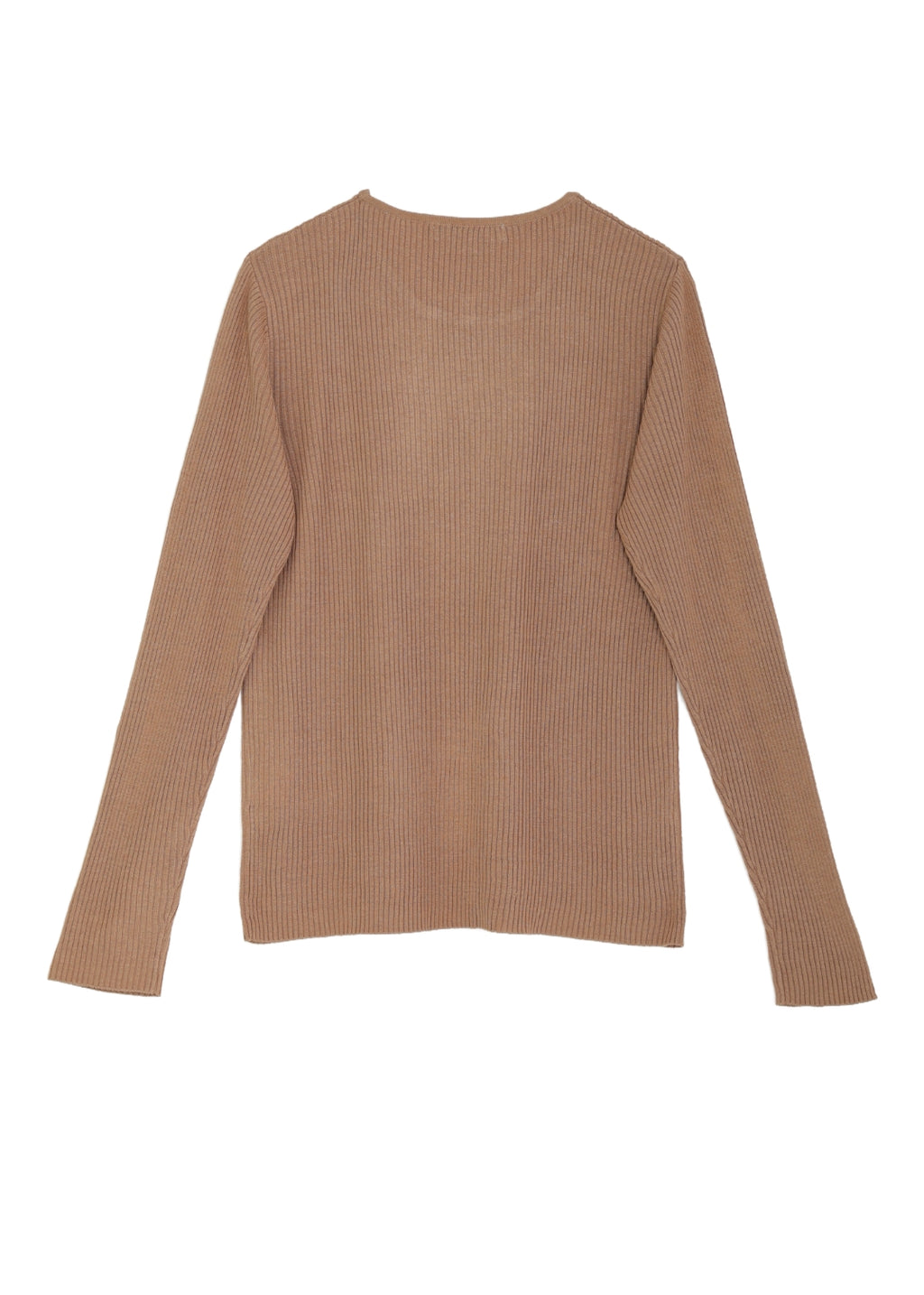 Rundhalsad ribbstickad sidentröja, camel