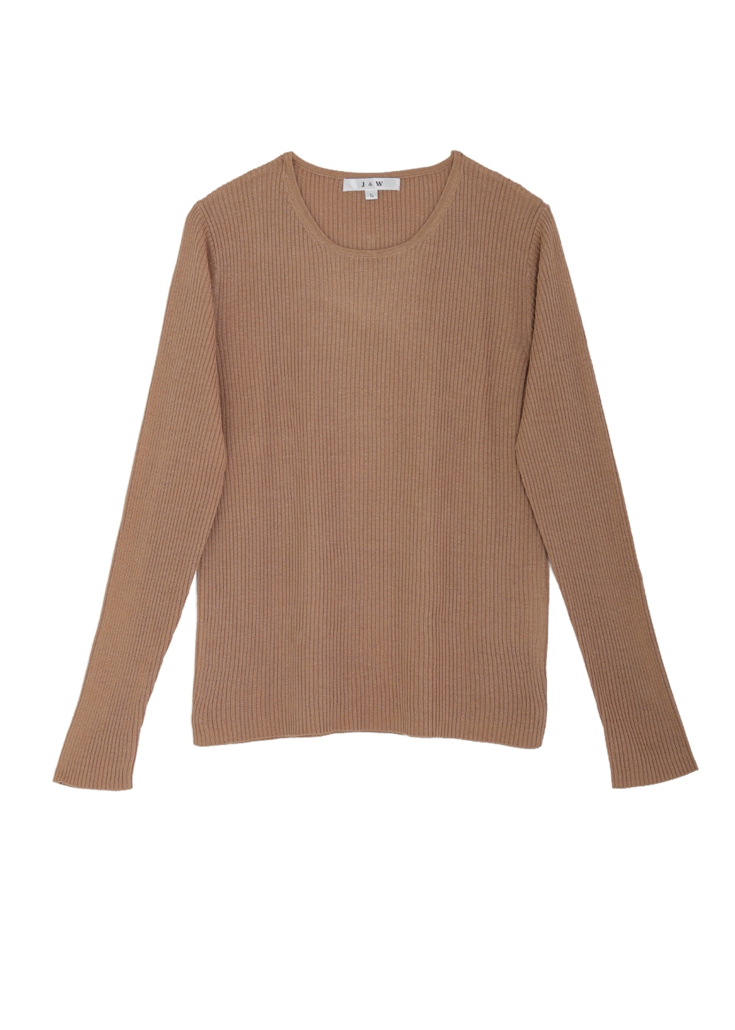 Ribbstickade siden tröja med rund hals är en tidlös klassiker.